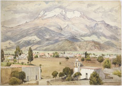 Village in the foreground and mountains behind by Adela Breton