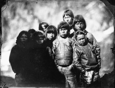 Group portrait of Inuit boys by Admiral Edward Augustus Inglefield