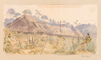 Village of the Stang Tribe from West Indies, North American and Borneo scrapbook by Admiral Sir Edward Gennys Fanshawe