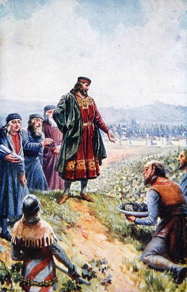 Charles IV Inspecting Grapes During His Encouragement of Wine Making in Bohemia by Adolf (after) Liebscher