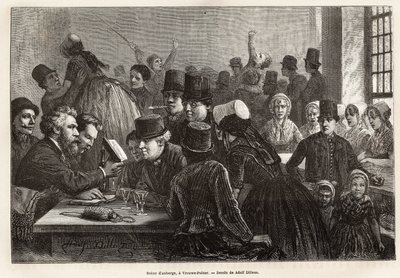 Inn Scene, at Vrouwe-Polder (Vrouwe Polder), Engraving After the Drawing by Adolf Dillens, Illustrating a Journey to Zeeland (Netherlands), in 1873, by Charles de Coster, Published in 