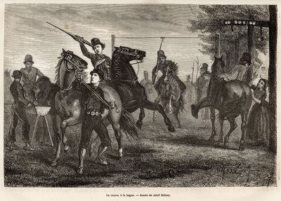 The Race to the Ring in Niewland, the Young Riders Compete for, Weapon of a Wooden Spear, Removing the Ring from the Gantry Where It Is Suspended, Horse Throws Gallop; for the Most Clumsy, a Spoon of Wood is Also Suspended from a Nearby Sign Which Will Be by Adolf Alexander Dillens