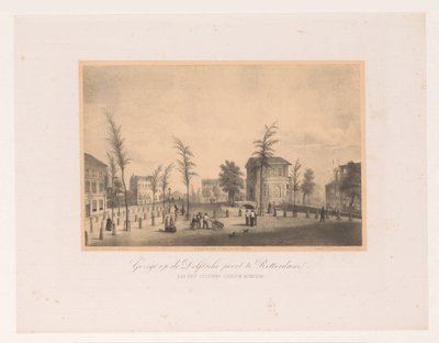 View of the Delft Gate in Rotterdam (Gezigt op de Delftsche poort te Rotterdam / van het stations gebouw komende) by Adolf Carel Nunnink