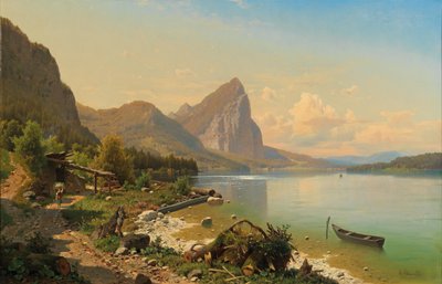 Part of Mondsee near Scharfling with View of the Drachenwand by Adolf Chwala