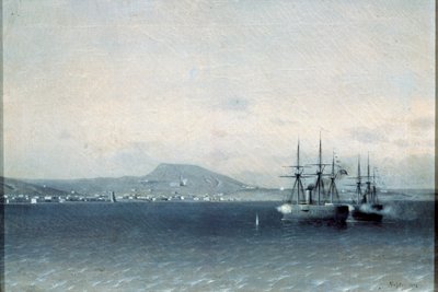 The Turkish Fleet bombed the town of Feodosiya in 1878 by Adolf Fessler