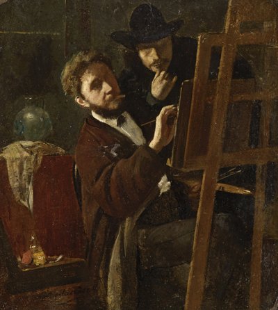 Oberländer and Karl Haider at the Easel by Adolf Oberländer