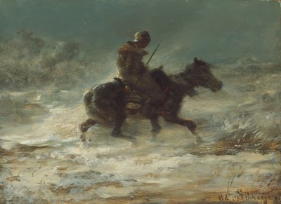 Man with Lance Riding Through the Snow by Adolf Schreyer