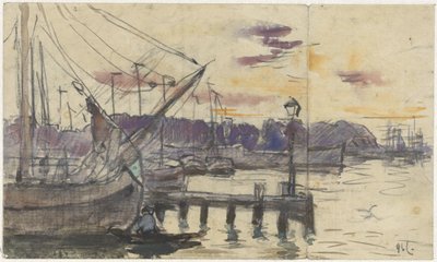 Quay with Ships by Adolf le Comte