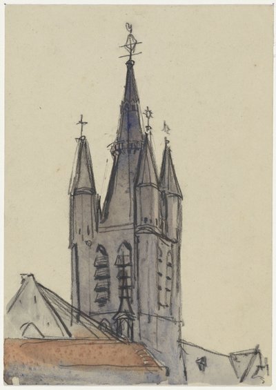 Tower of the Old Church in Delft by Adolf le Comte