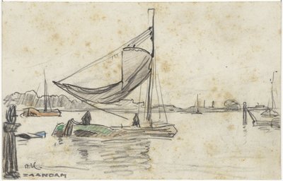 Sailing Ships on the Zaan near Zaandam by Adolf le Comte