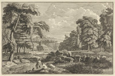 Arcadian River Landscape with Five Bathing Women and a Deer by Adolf van der Laan