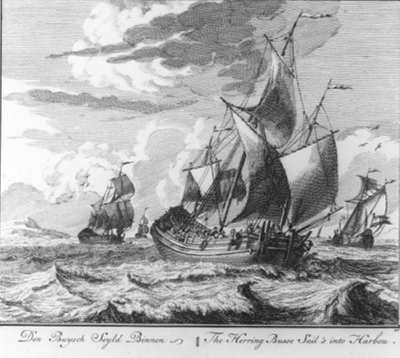 “Den buysch seyld binnen” (no. 10 from the herring fishing series) by Adolf van der Laan