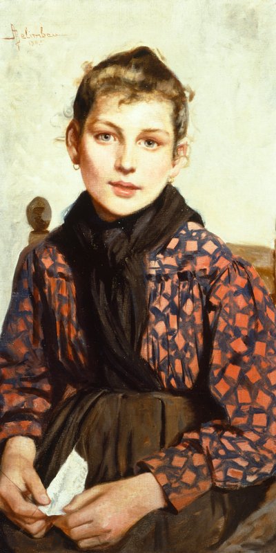 Seated girl by Adolfo Belimbau