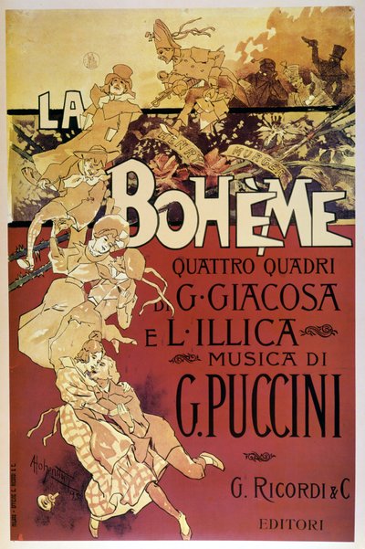 Poster for La Bohème by Adolfo Hohenstein for the Premiere of the Opera by Giacomo Puccini at the Teatro Regio di Torino, 01/02/1896 by Adolfo Hohenstein