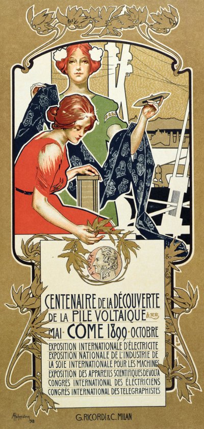 Poster Advertising the Centenary of the Discovery of the Voltaic Pile by Adolfo Hohenstein