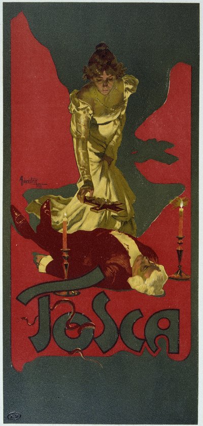 Poster by Hohenstein. “La Tosca” by Giacomo Puccini, based on the drama of V. Sardou by Adolfo Hohenstein