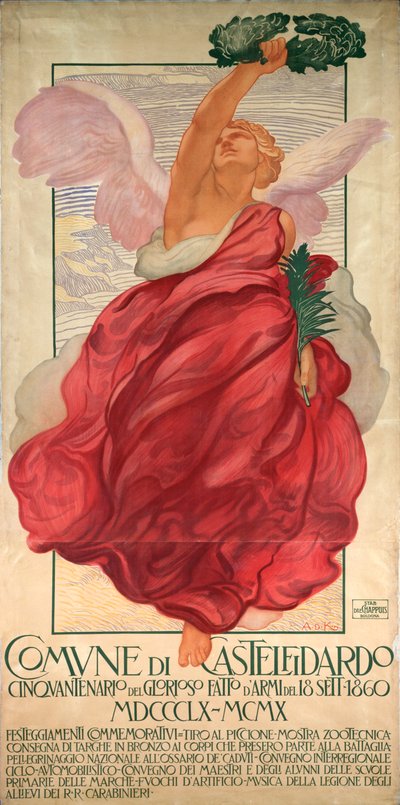 Poster for the fiftieth anniversary of the battle of Castelfidardo by Adolfo de Carolis