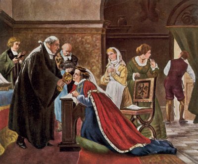 Electress Elisabeth Takes Communion According to the Protestant Rite by Adolph (after) Treidler