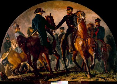 Meeting of Gebhard Leberecht von Blucher and Arthur Wellesley Wellington at the Battle of La Belle Alliance by Adolph Menzel