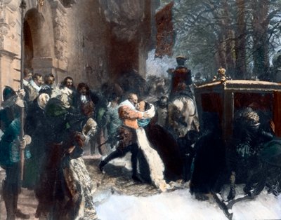 Swedish king Gustav Adolf welcomes his wife, Maria Eleonora of Brandenburg by Adolph Friedrich Erdmann von Menzel