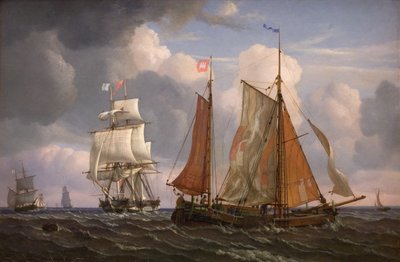 Ships Sailing and Beating up against the Wind in the Sound by Adolph Friedrich Vollmer