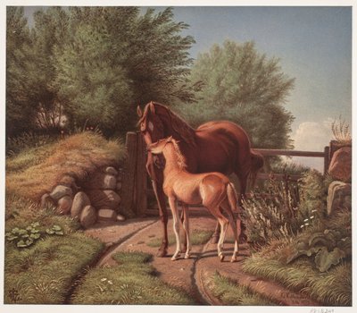 A Mare with Her Foal by Johan Adolph Kittendorff