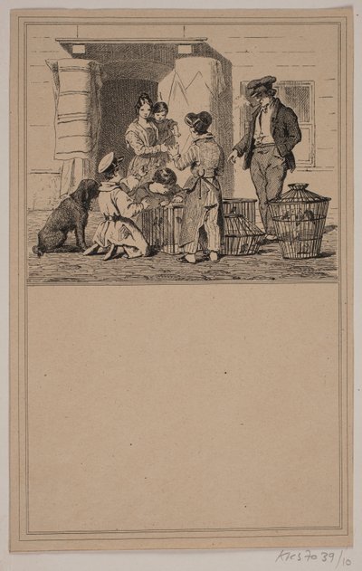 Birds in Captivity. No. 9 in Chr. Winther and M. Rørbye, "25 Pictures for Small Children" by Johan Adolph Kittendorff