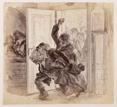 Adam, Beaten by Ruprecht, Falls Out of the Courtroom, Eve and Others Watch in the Background, for Heinrich von Kleist