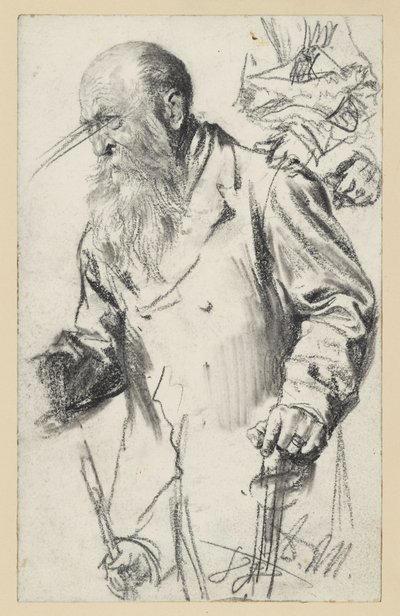 Old Bearded Man in a Coat with a Cane, Some Details Repeated by Adolph Menzel