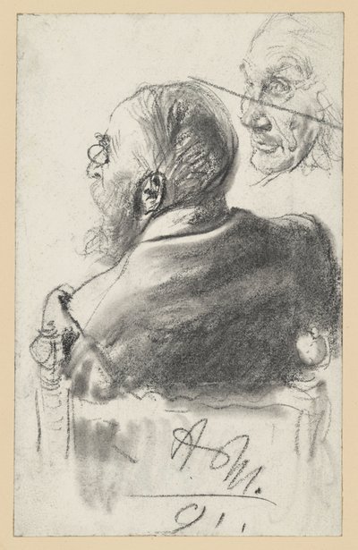 Bearded Man with Pince-nez Sitting in an Armchair, Back View, Face of an Old Man by Adolph Menzel