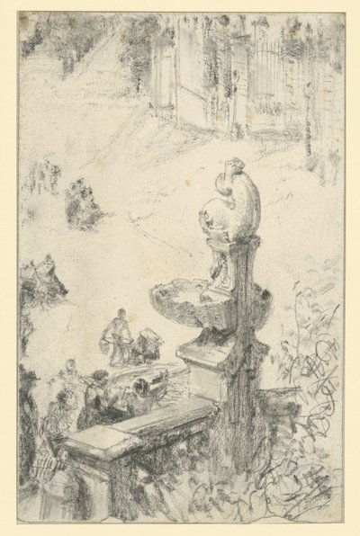 Baroque Fountain in Dresden (?) by Adolph Menzel