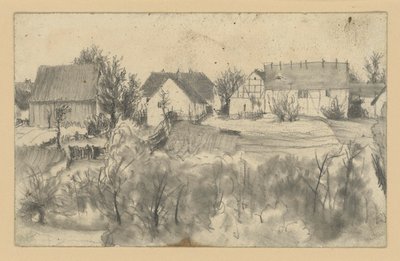 View of Barns and Farmhouses, with Low Trees and Shrubbery in the Foreground by Adolph Menzel