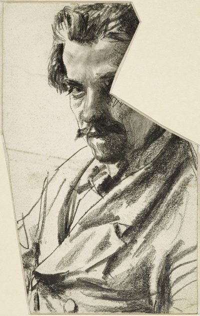 Bust of a Man with Beard Facing Left, Head Turned to Viewer by Adolph Menzel