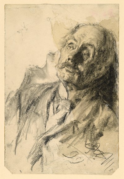 Bust of an Older Man with Mustache, Leaning Back to the Right by Adolph Menzel