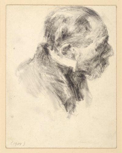 Bust of a Bearded Elderly Man with Standing Collar, Leaning Forward, to the Right by Adolph Menzel