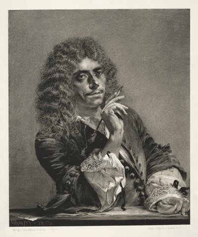 Essay on Stone with Brush and Scraper: Portrait of Molière by Adolph Menzel