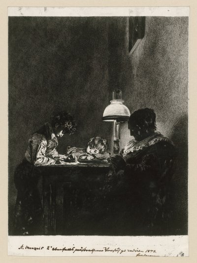Family by the Lamp by Adolph Menzel
