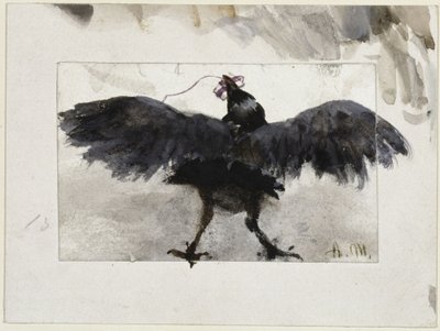Fluttering Raven with Package in Beak by Adolph Menzel