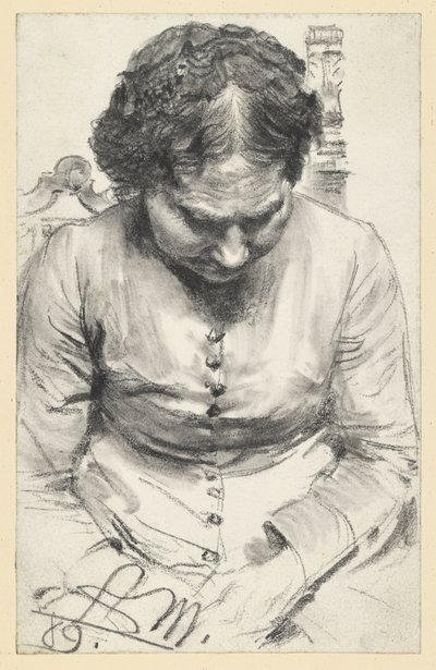 Woman with Cap Sitting in Armchair, Head Slightly Bowed by Adolph Menzel