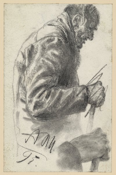 Half-Length Figure of an Old Man with a Cane, His Right Hand Discarded and Repeated Below by Adolph Menzel