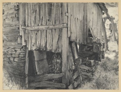 Wooden Enclosure around a Mill Wheel by Adolph Menzel