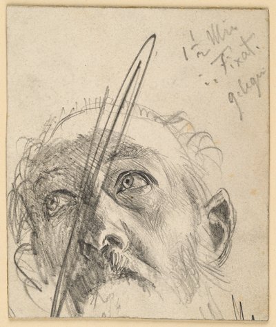 Head of an Upward Looking Man with Mustache, Head Slightly Tilted to the Side by Adolph Menzel