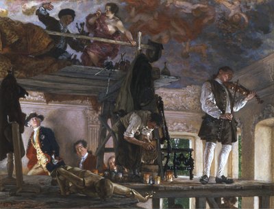 Crown Prince Friedrich Visits the Painter Pesne on the Scaffolding in Rheinsberg by Adolph Menzel