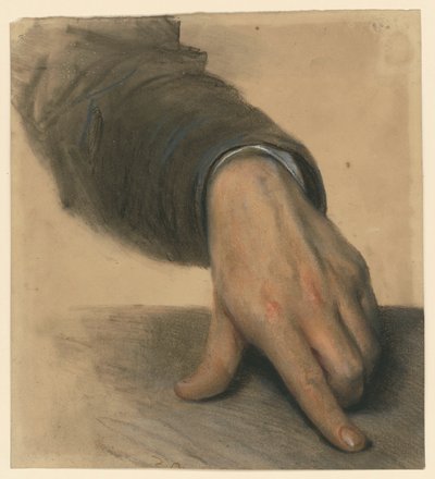 Left Hand with Forearm in Sleeve, Thumb and Index Finger Extended on a Surface by Adolph Menzel