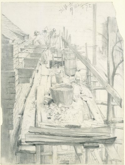Bricklayer at Work on Scaffolding by Adolph Menzel