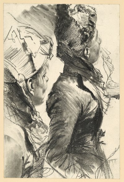 Woman Looking Up to the Right with Hat, Half-Figure in Profile, Two Studies by Adolph Menzel