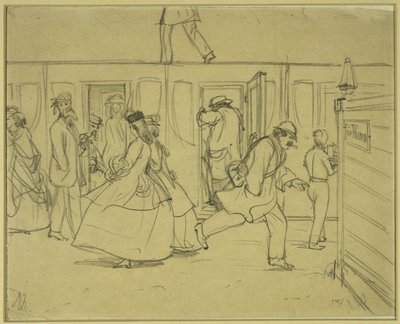 Travellers at the Railway Station ("For Gentlemen") by Adolph Menzel