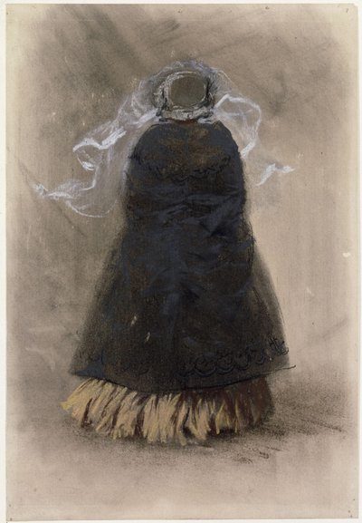 Back View of a Lady with Hat and Flowing Veil by Adolph Menzel