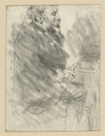 Seated Bearded Man, Facing Right, Holding the Index Finger of the Right Hand on the Tabletop by Adolph Menzel