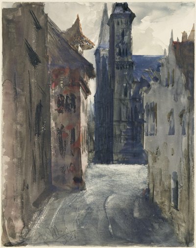 Street and St. Sebald Church in Nuremberg by Adolph Menzel